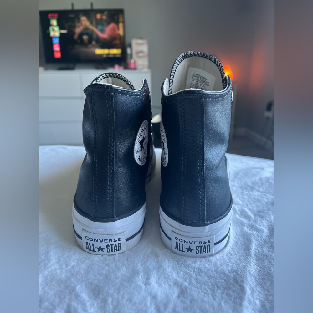 Black Leather Platform Converse